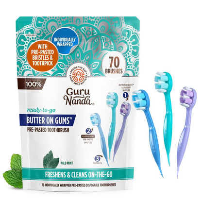 Gurunanda Ready-To-Go Travel Toothbrushes - 70 Count for Effortless Oral Care Anywhere