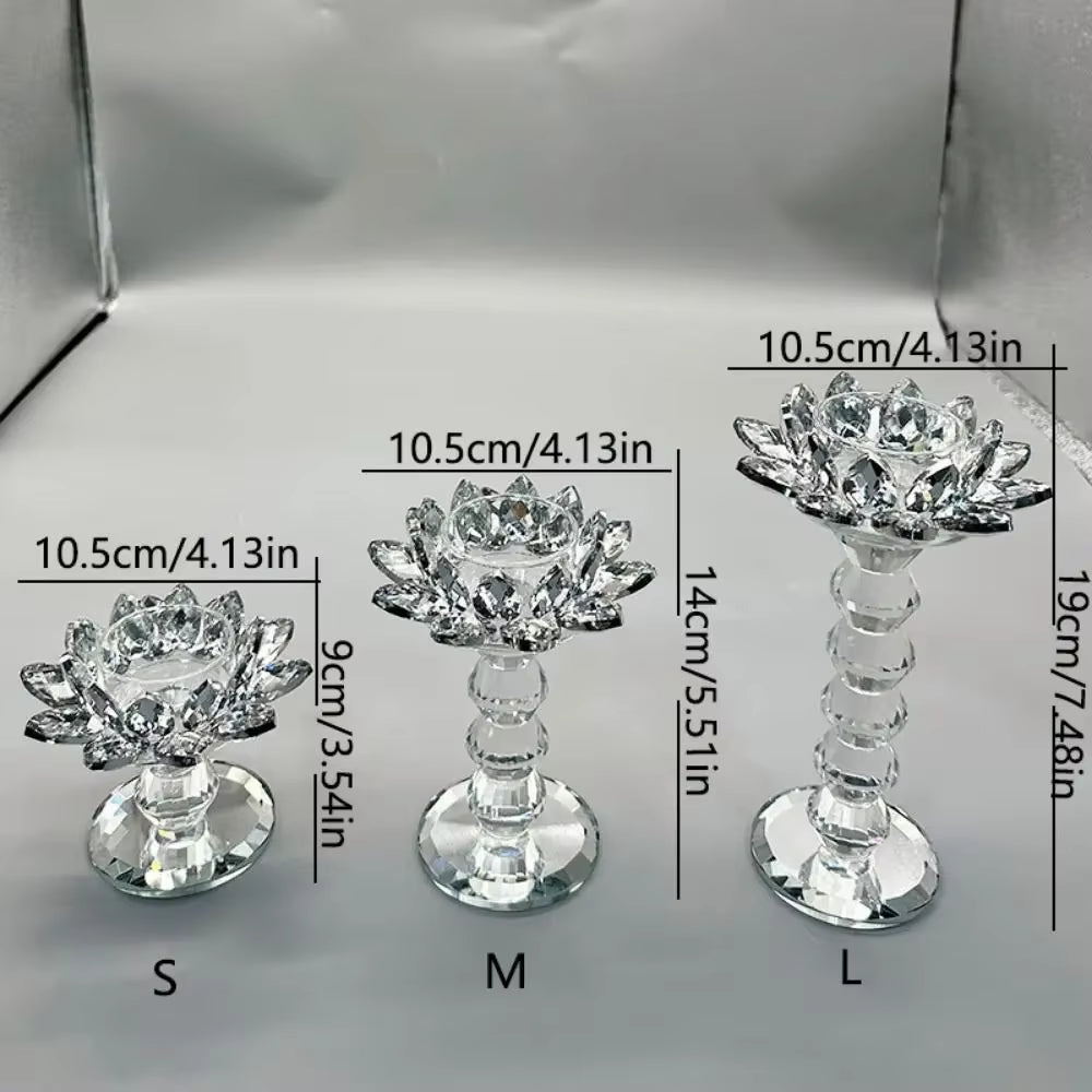 Bright Crystal Lotus Candlestick Durable Elegant Clear Flower Tealight Holders Flat Bottom Anti-Slip Glass Candle Stand Party
