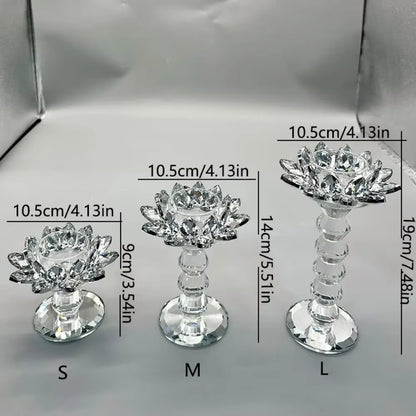 Bright Crystal Lotus Candlestick Durable Elegant Clear Flower Tealight Holders Flat Bottom Anti-Slip Glass Candle Stand Party