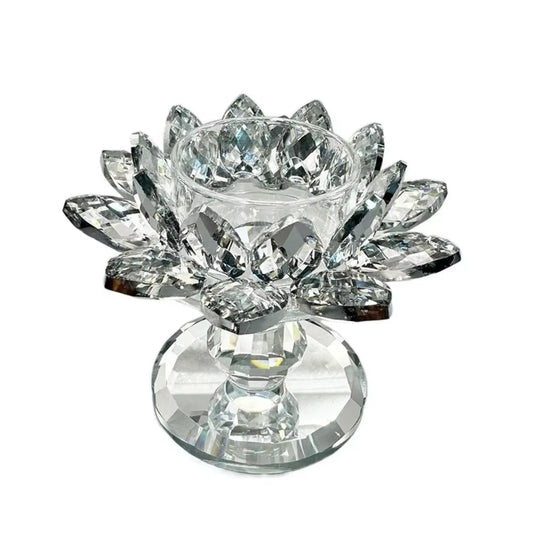 Bright Crystal Lotus Candlestick Durable Elegant Clear Flower Tealight Holders Flat Bottom Anti-Slip Glass Candle Stand Party