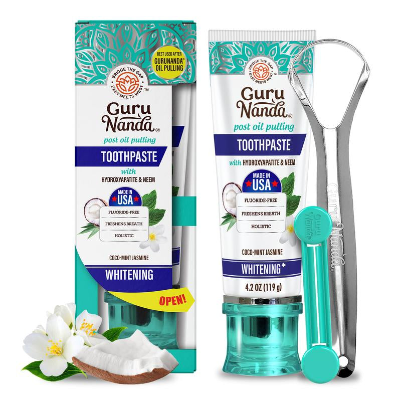 GuruNanda Hydroxyapatite Whitening Toothpaste - Fresh Cocomint & Jasmine Neem, 4.2oz - Protects Enamel, Fights Plaque, and Freshens Breath!