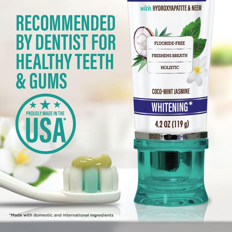 GuruNanda Hydroxyapatite Whitening Toothpaste - Fresh Cocomint & Jasmine Neem, 4.2oz - Protects Enamel, Fights Plaque, and Freshens Breath!
