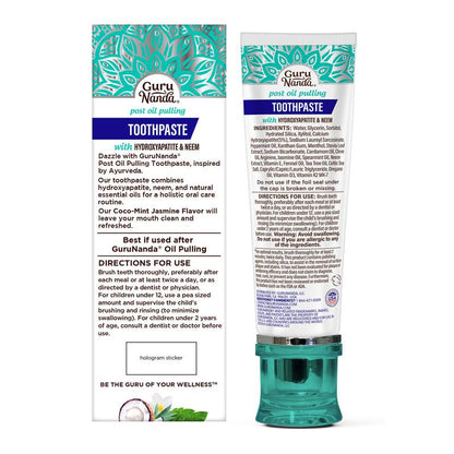 GuruNanda Hydroxyapatite Whitening Toothpaste - Fresh Cocomint & Jasmine Neem, 4.2oz - Protects Enamel, Fights Plaque, and Freshens Breath!