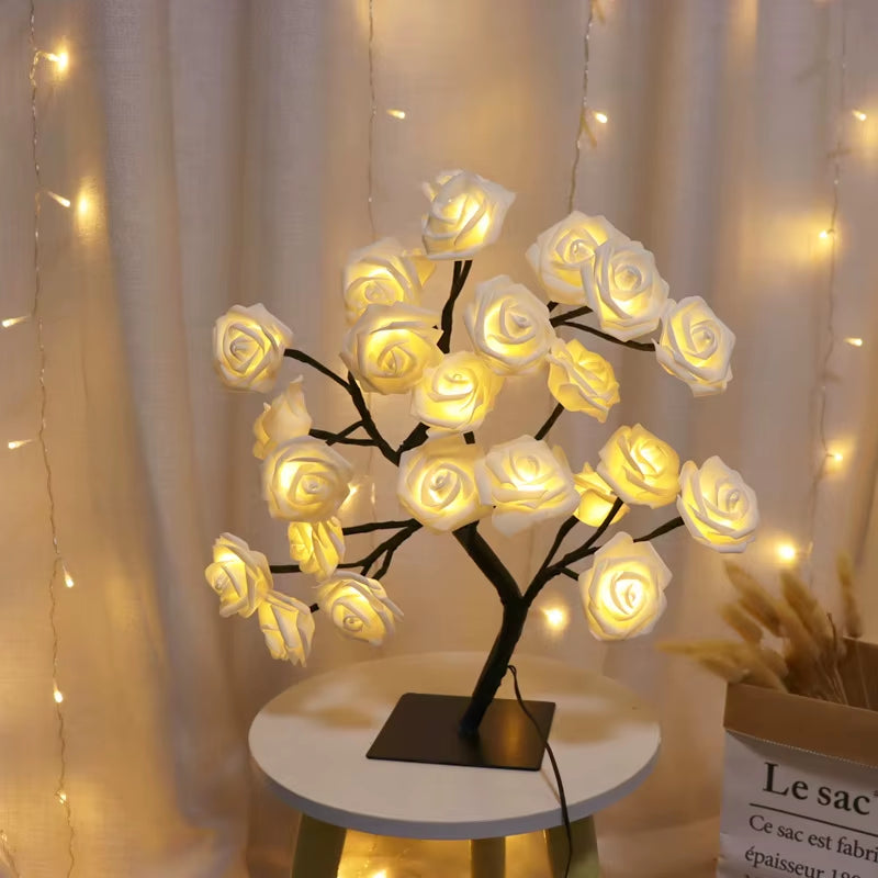 Enchanting 36LED/108LED Rose Light String Table Lamp - USB & Battery Powered Decorative Night Light for Parties, Weddings, and Home Decor