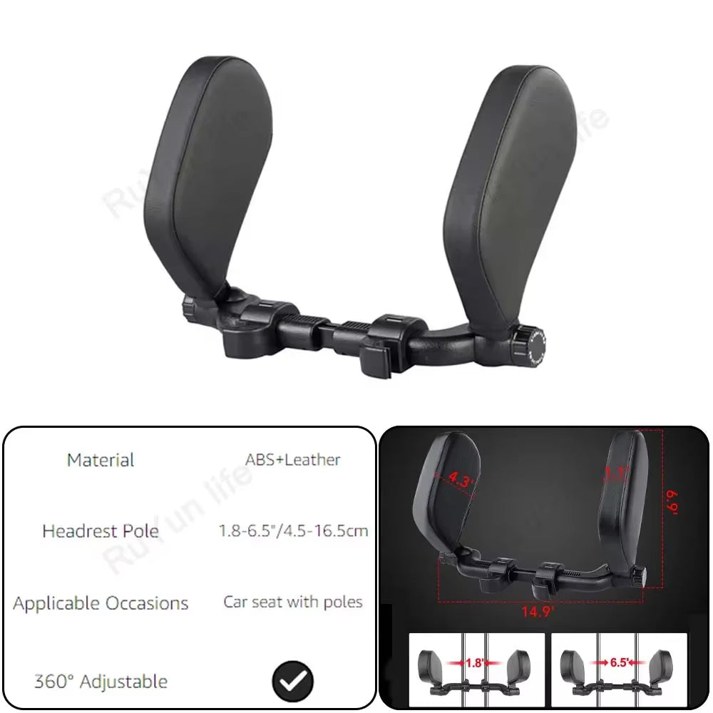 Car Headrest Pillow 360° Adjustable Sleeping Head Neck Support PU U-Shaped Travel Seat Rest Pillows Cushion for Kids Adults