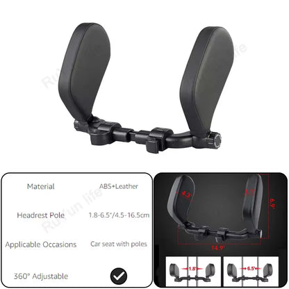 Car Headrest Pillow 360° Adjustable Sleeping Head Neck Support PU U-Shaped Travel Seat Rest Pillows Cushion for Kids Adults