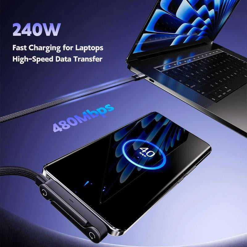 Experience Ultimate Convenience with the Invisible Holder Charger Cable & Stand - 240W Super Fast Charging for Gaming, Office, and Travel