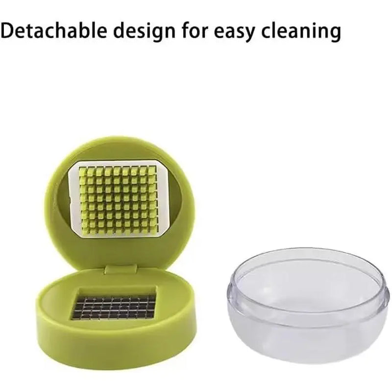 Effortless Mini Garlic Chopper & Press - Manual Mincer with Storage Container, Stainless Steel Blades, Ergonomic Grip, Vibrant Green Design
