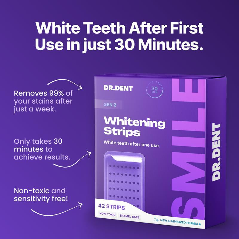 Experience Brilliant Smiles with DR.DENT Purple Teeth Whitening Strips - 7/21 Sessions of Enamel-Safe, Peroxide-Free Whitening for Sensitive Teeth