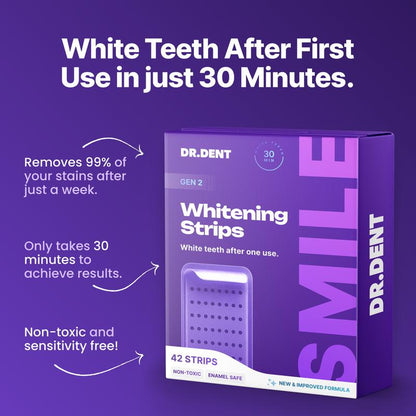 Experience Brilliant Smiles with DR.DENT Purple Teeth Whitening Strips - 7/21 Sessions of Enamel-Safe, Peroxide-Free Whitening for Sensitive Teeth