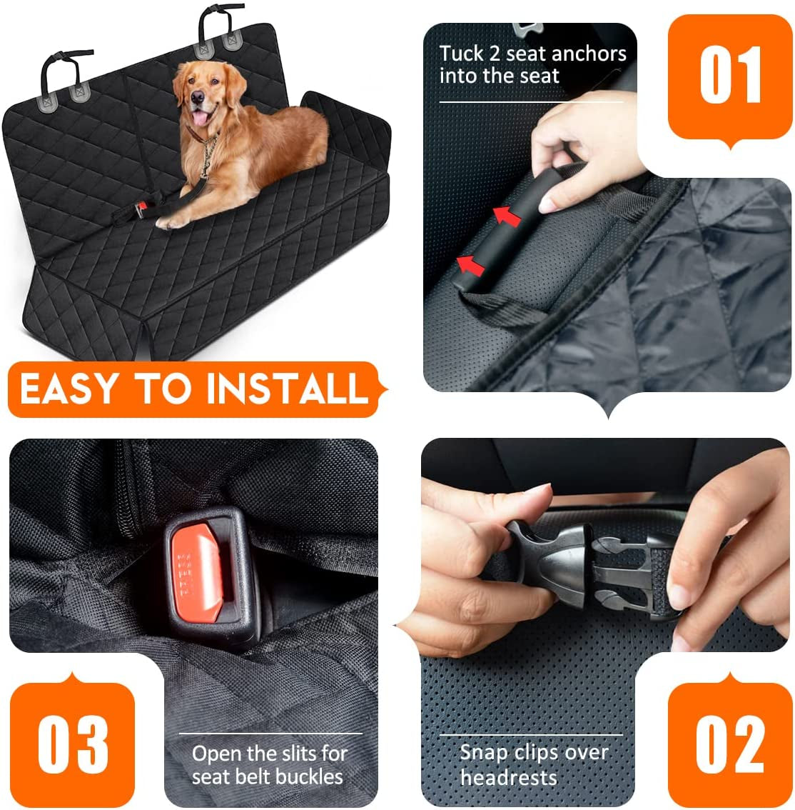 Ultimate Waterproof Dog Car Seat Cover - Back Seat Protector for Pets and Kids, Non-Slip Design Fits Most Cars, Trucks, and SUVs - Black