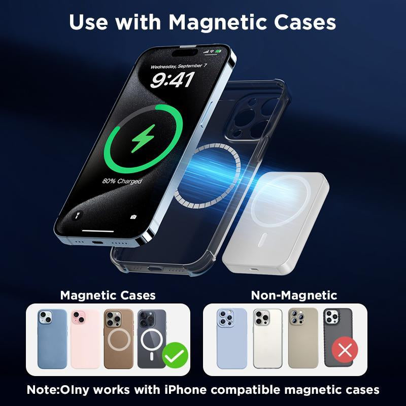 MagSafe 5000mAh Wireless Power Bank - Fast Charging Portable Charger for iPhone 12 to 17 Plus/Pro Max, Compact Smartphone Charging Solution