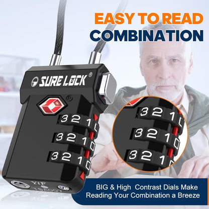 Secure Your Belongings with SureLock TSA Approved Luggage Locks - Features Open Alert, Easy-Read Dials, and Re-Settable 3-Digit Combination for Ultimate Peace of Mind