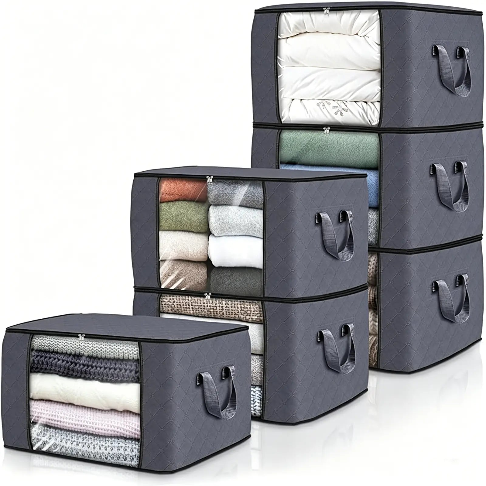 Maximize Your Space with 6-Pack Grey Foldable High-Capacity Cloth Storage Bags - Perfect for Organizing Clothes, Bedding, and More!