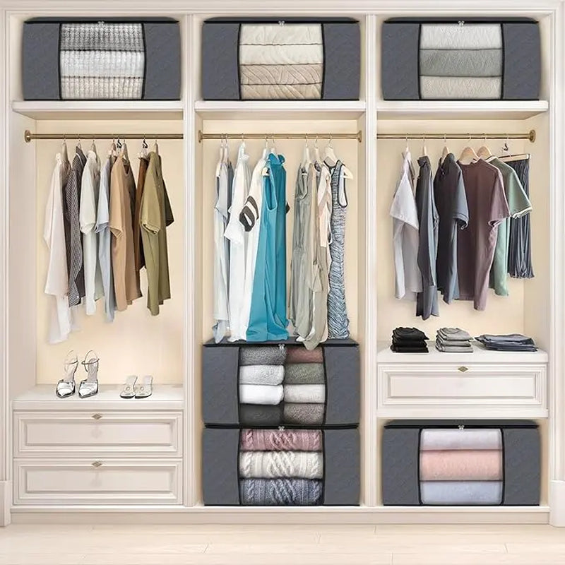 Maximize Your Space with 6-Pack Grey Foldable High-Capacity Cloth Storage Bags - Perfect for Organizing Clothes, Bedding, and More!