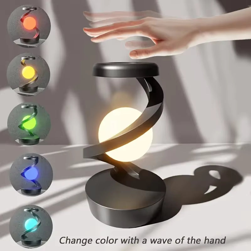 Innovative Creative Table Lamp with Rotating Floating Design and 15W Wireless Charger – RGB Atmosphere Night Light for Holidays