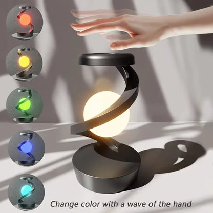 Innovative Creative Table Lamp with Rotating Floating Design and 15W Wireless Charger – RGB Atmosphere Night Light for Holidays