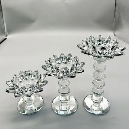 Bright Crystal Lotus Candlestick Durable Elegant Clear Flower Tealight Holders Flat Bottom Anti-Slip Glass Candle Stand Party
