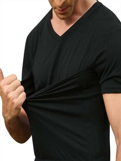 Elevate Your Casual Look with Our Men's Short-Sleeved Kangaroo Shirt Featuring a Convenient Baby Carrier Pocket