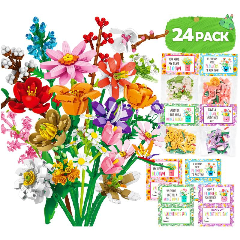24 Pack Valentine’S Day Mini Gift Sets with Greeting Cards Succulent, Ocean Animal & Flower Desk Decorations Small Holiday Gifts for Classroom Exchange & Party Favors