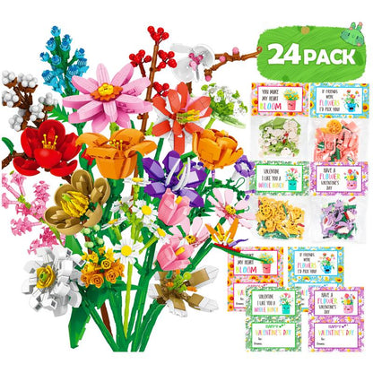 24 Pack Valentine’S Day Mini Gift Sets with Greeting Cards Succulent, Ocean Animal & Flower Desk Decorations Small Holiday Gifts for Classroom Exchange & Party Favors