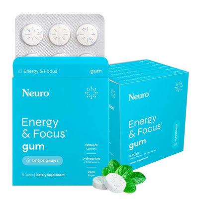 Neuro Energy Caffeine Gum & Mints - Sugar-Free Peppermint Boost for Energy & Focus with L-Theanine, Vitamin B6 & B12