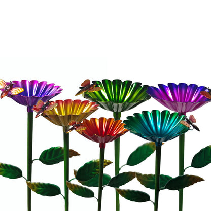 1Pcs Iron Rustproof Outdoor Ground Stake with Teacup Bee Design Durable Waterproof Metal Art for Garden/Lawn Decor
