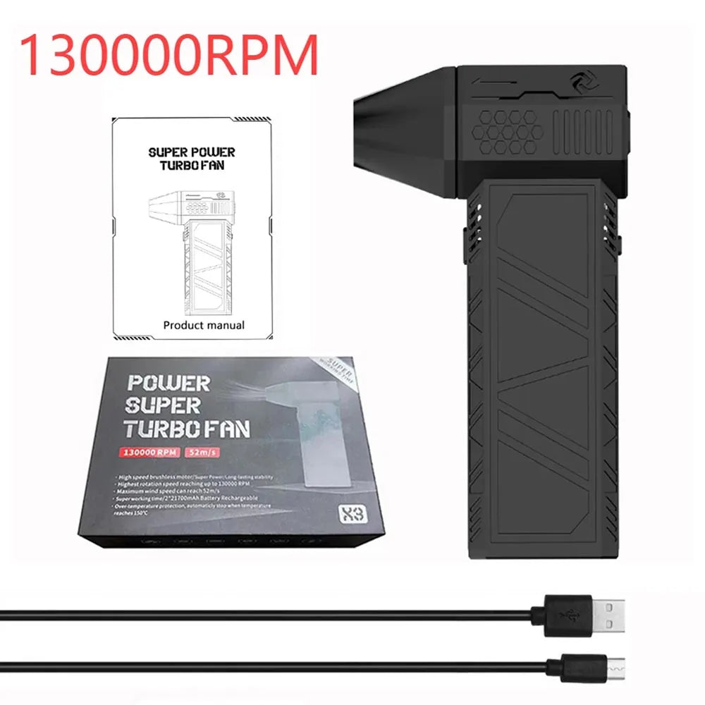 Mini Turbo Jet Fan Electric Air Duster with Adjustable Speed Settings (1 & 3 Gears), 130,000 RPM, 52 m/s - Car and Computer Cleaning Blower Tool Kit