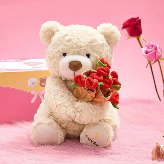 Adorable Kawaii Teddy Bear with Roses - The Perfect Plush Soft Toy and Romantic Gift for Home Decor and Valentine's Day!