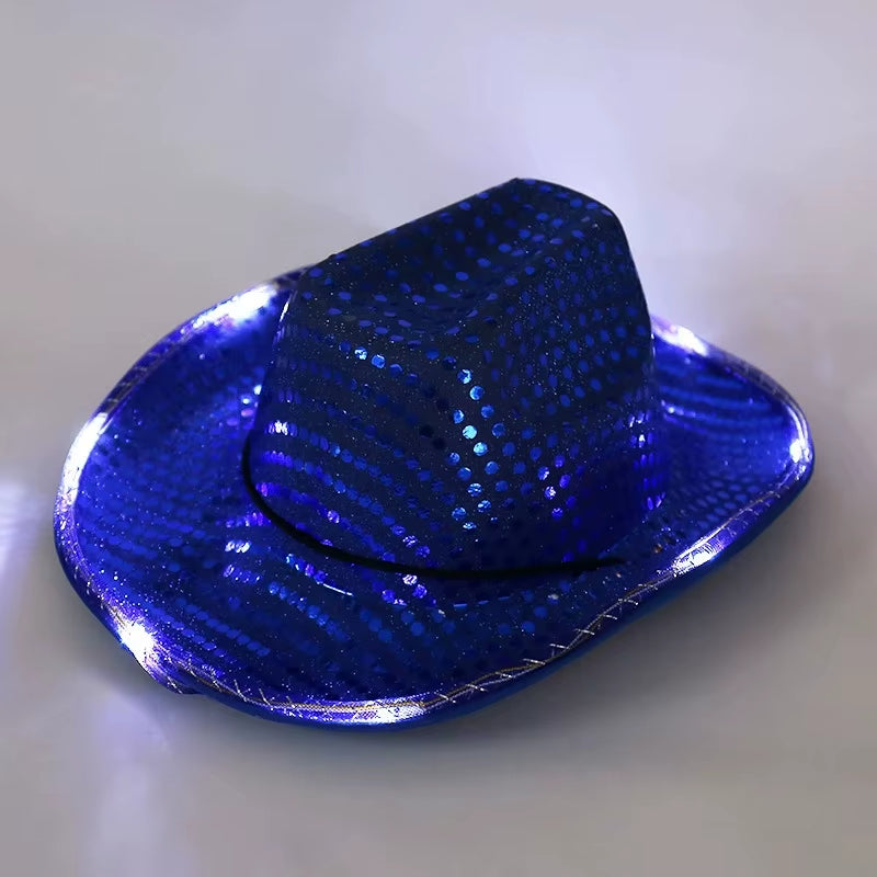 Wireless LED Illuminated Cowgirl Hat with Glowing Light Bar for Bachelorette Celebrations - Flashing Neon Western Cowboy Hat