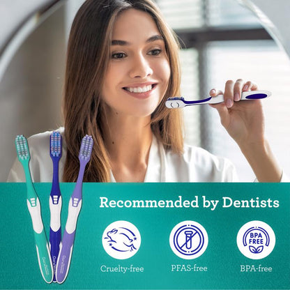 Gurunanda Gentle Giant Toothbrush - Dual Action Flossing Bristles for Whiter Teeth, Ergonomic Grip, BPA Free (4 Pack)