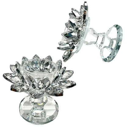 Bright Crystal Lotus Candlestick Durable Elegant Clear Flower Tealight Holders Flat Bottom Anti-Slip Glass Candle Stand Party