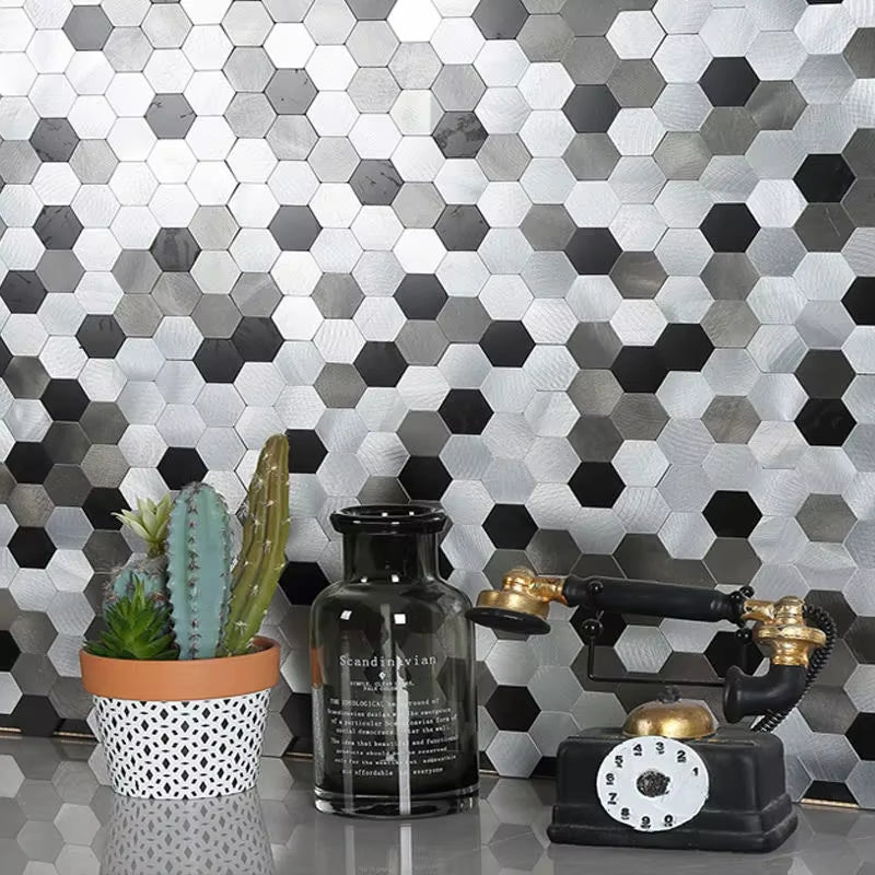 Mosaic Hexagon Peel and Stick Waterproof Aluminum Wall Tile for Kitchen and Bath Backsplash - Fireproof and Self-Adhesive