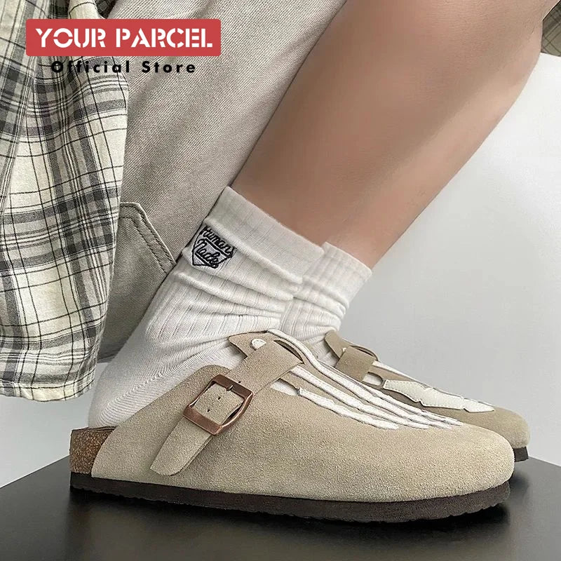Step into Style with Our Bone Embroidered Boken Shoes for Men - Trendy Leather Slippers Perfect for Summer Adventures