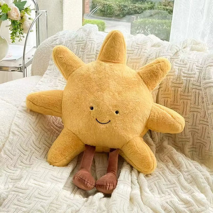 Delightful Smile Face Moon and Cheerful Yellow Sun Plush Cushion - The Perfect Soft Weather Toy for Kids' Rooms and Cozy Sofa Decor