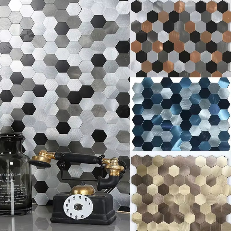 Mosaic Hexagon Peel and Stick Waterproof Aluminum Wall Tile for Kitchen and Bath Backsplash - Fireproof and Self-Adhesive