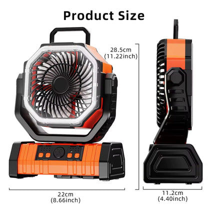 Stay Cool Anywhere: 20000mAh Rechargeable Portable Fan with LED Light and Hook for Outdoor Adventures