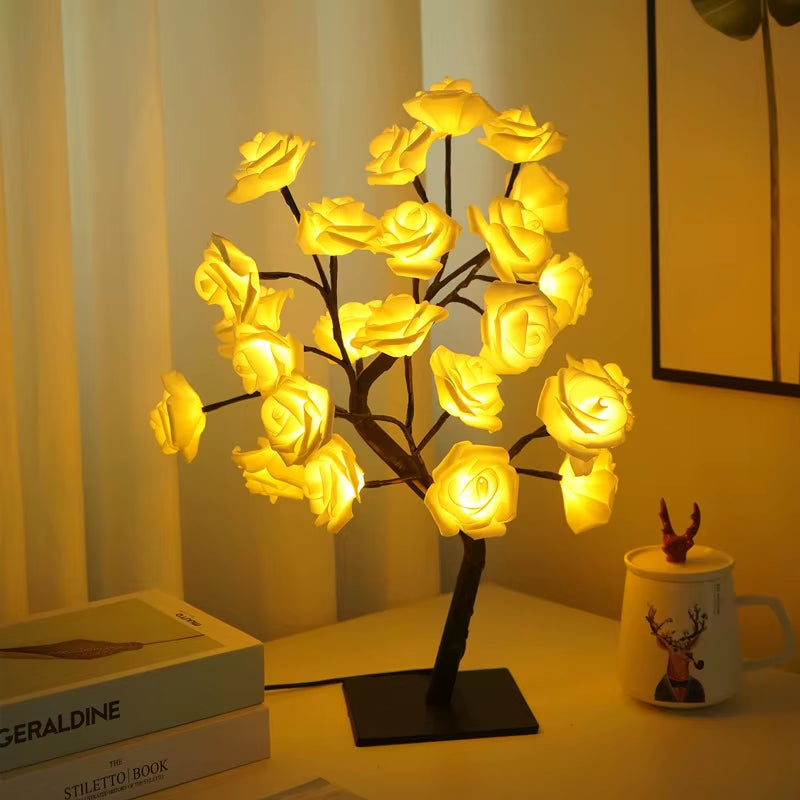 Enchanting 36LED/108LED Rose Light String Table Lamp - USB & Battery Powered Decorative Night Light for Parties, Weddings, and Home Decor