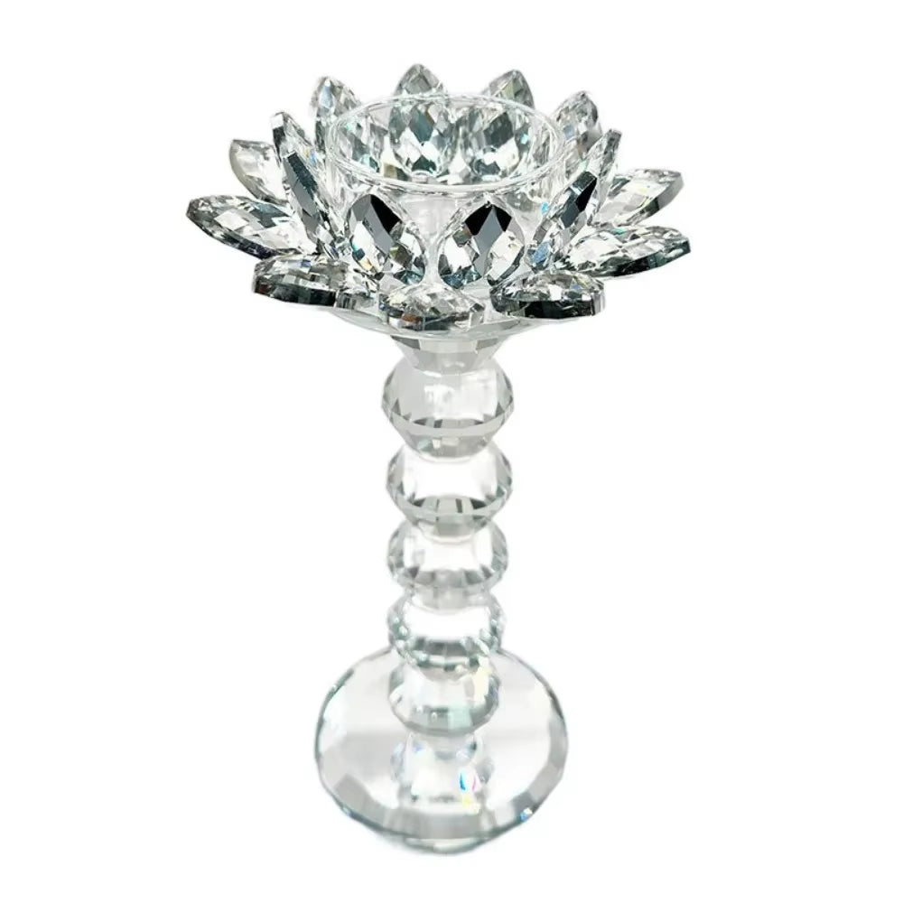 Bright Crystal Lotus Candlestick Durable Elegant Clear Flower Tealight Holders Flat Bottom Anti-Slip Glass Candle Stand Party