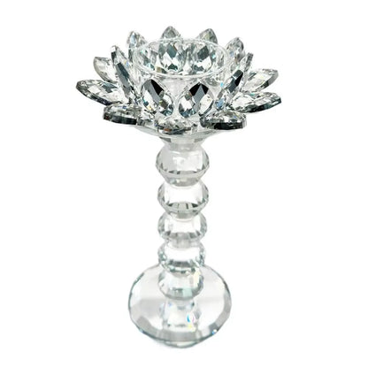 Bright Crystal Lotus Candlestick Durable Elegant Clear Flower Tealight Holders Flat Bottom Anti-Slip Glass Candle Stand Party