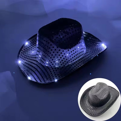 Wireless LED Illuminated Cowgirl Hat with Glowing Light Bar for Bachelorette Celebrations - Flashing Neon Western Cowboy Hat