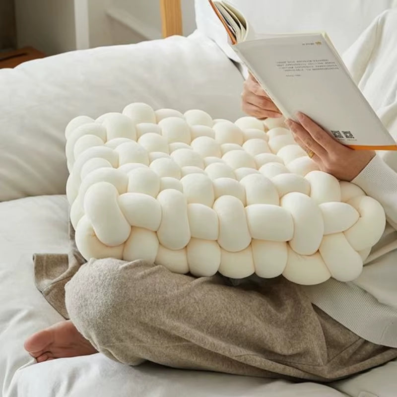 Soft Plush Knot Cushion for Living Room, Hand-Woven Solid Square Sofa Pillow, Woven Seat Cushion for Home Decor