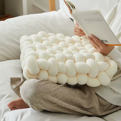 Soft Plush Knot Cushion for Living Room, Hand-Woven Solid Square Sofa Pillow, Woven Seat Cushion for Home Decor