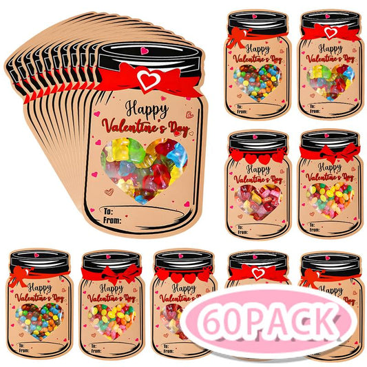 Delightful 60-Pack Mason Jar Valentine Cards for Kids - Fun & Creative Classroom Exchange Gifts (Candy Not Included)