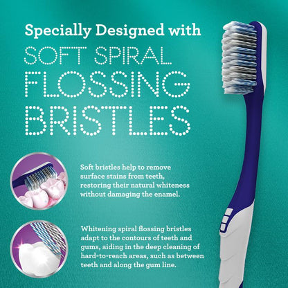 Gurunanda Gentle Giant Toothbrush - Dual Action Flossing Bristles for Whiter Teeth, Ergonomic Grip, BPA Free (4 Pack)