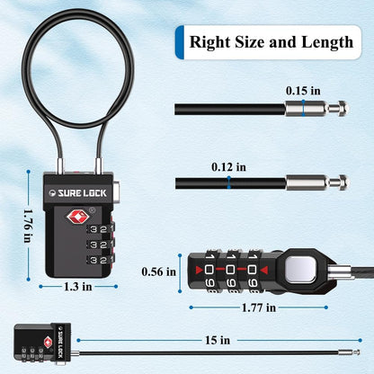 Secure Your Belongings with SureLock TSA Approved Luggage Locks - Features Open Alert, Easy-Read Dials, and Re-Settable 3-Digit Combination for Ultimate Peace of Mind