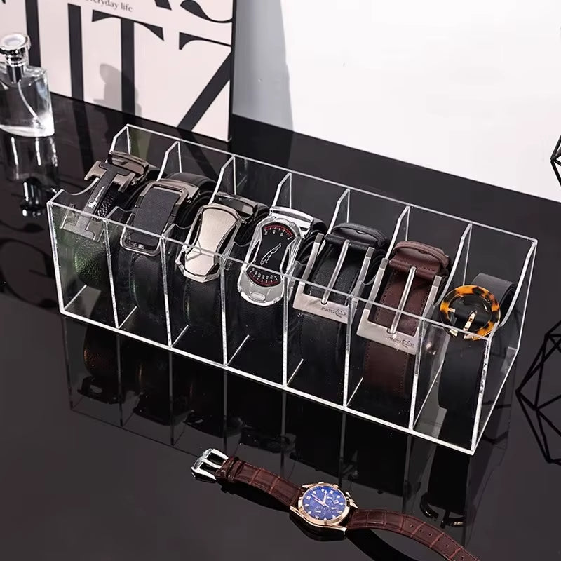 Transform Your Closet with the Stylish Acrylic Belt Organizer – Customizable Grids for Effortless Storage of Ties, Bow Ties, and Belts